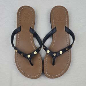 Tory Burch Sandals Flip Flops Size 8 Leather Black and Brown